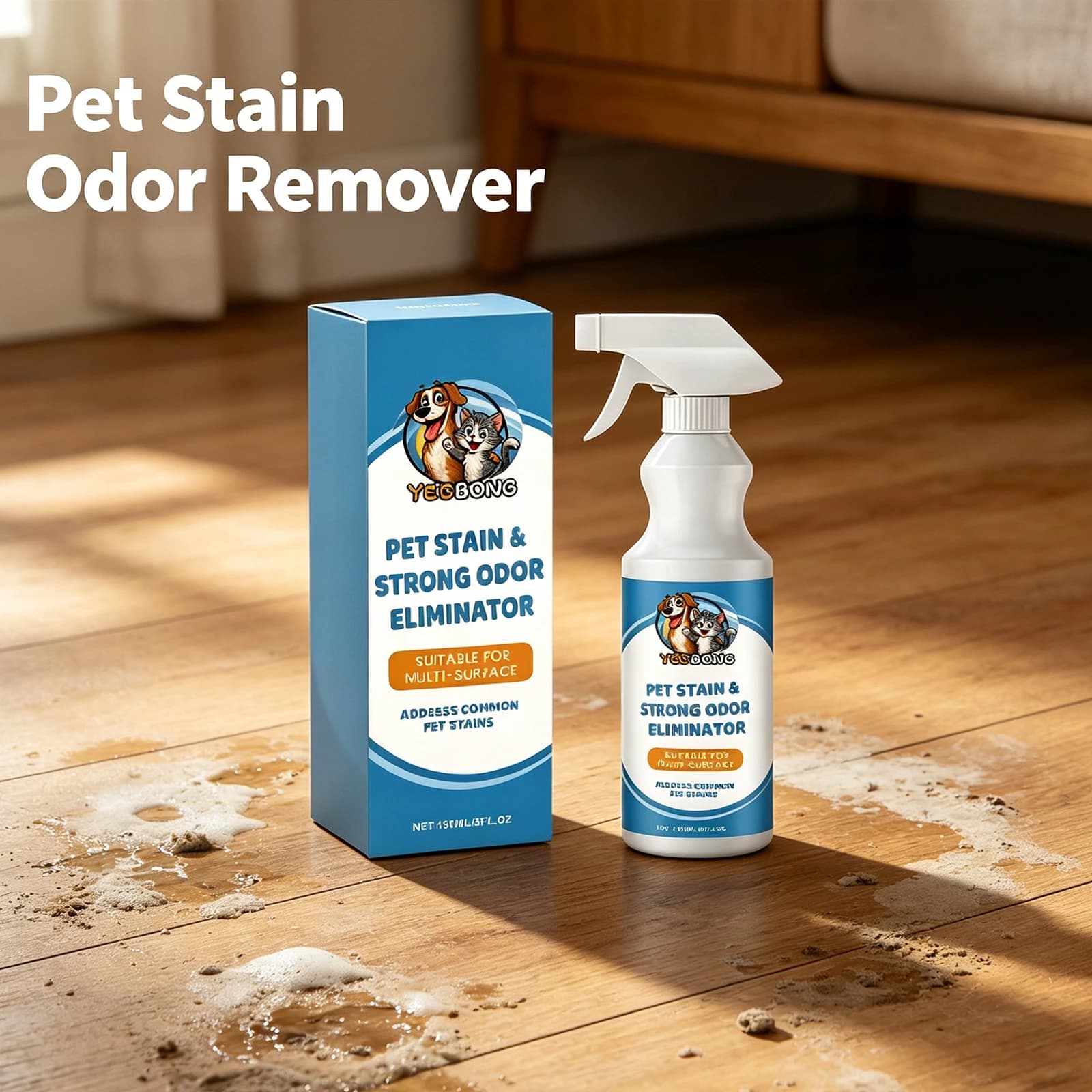 Detergente Multiuso per Rimozione Macchie e Odori di Animali Domestici, Efficace per Vecchie Macchie sui Tappeti, Eliminatore di Urina di Animali, Spray per Pulizia Domestica
