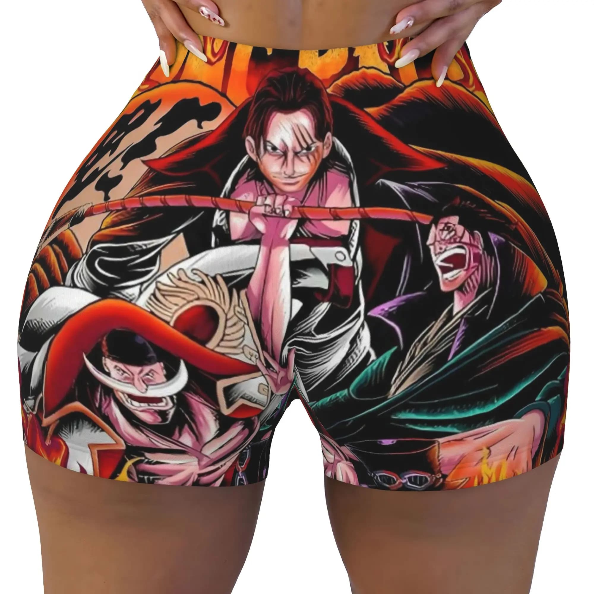 Women One Piece Anime Workout Yoga Shorts Japanese Manga Athletic Gym Volleyball Biker Shorts
