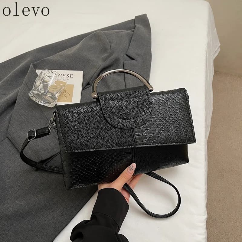 Nuova Borsa a Tracolla Casual da Donna in Pelle Sintetica PU con Motivo Alligatore per Cena e Matrimonio