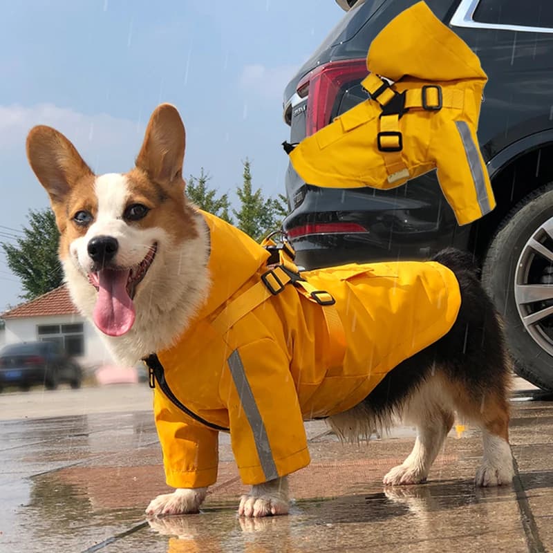 Reflective Dog Raincoat with Harness for Small Dogs Corgi Shiba Inu Puppy Waterproof Clothes Pet Rain Coat Impermeable Perro