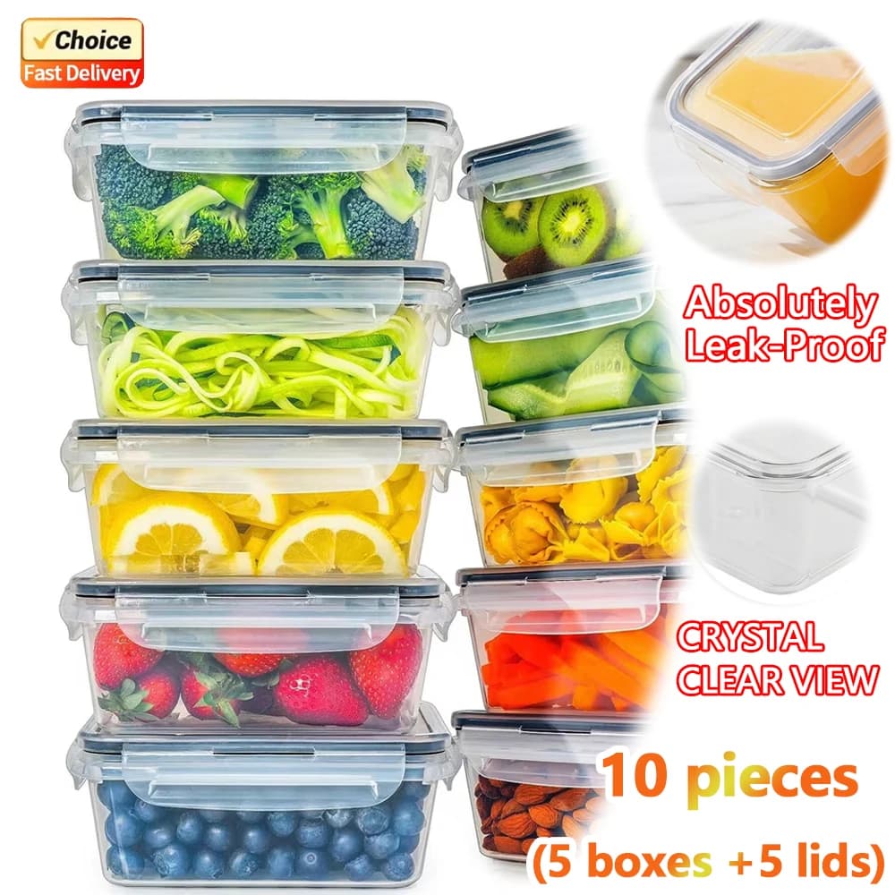 Nuovo Set Contenitori Trasparenti per Alimenti da Cucina 2026, Adatti al Microonde, Multifunzionali, in Plastica, con Coperchio Ermetico Anti-perdita