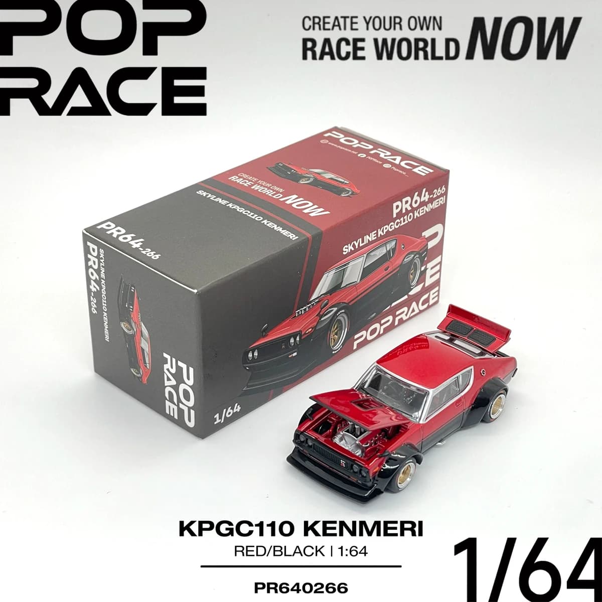 Pop Race 1:64 KPGC110 Kenmeri Red Black Open Hood & Trunk PR640266 Collectible Model Vehicles Alloy In Stock