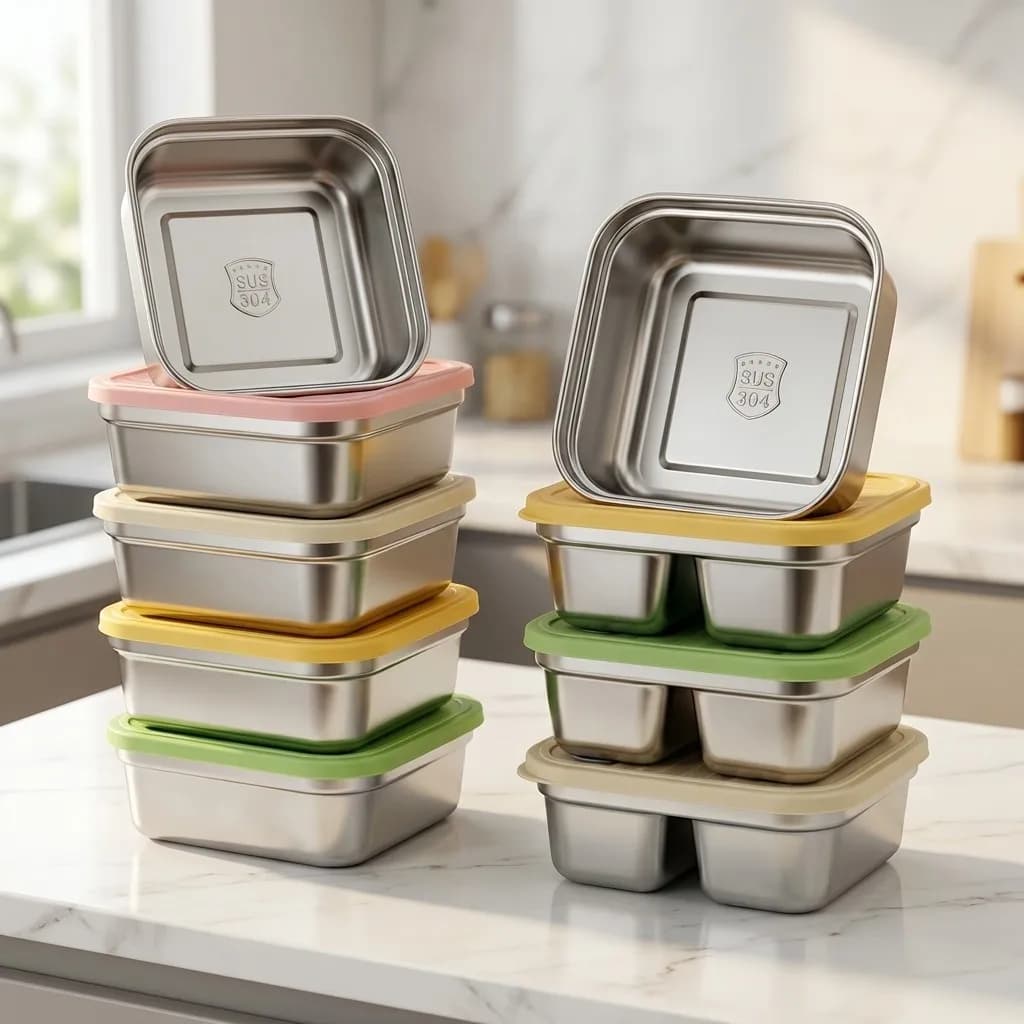 Fruit Vegetable Storage Container Stackable Large Capacity 304 Stainless Steel Fridge Sealed Fresh-keeping Box Microwave Safe
