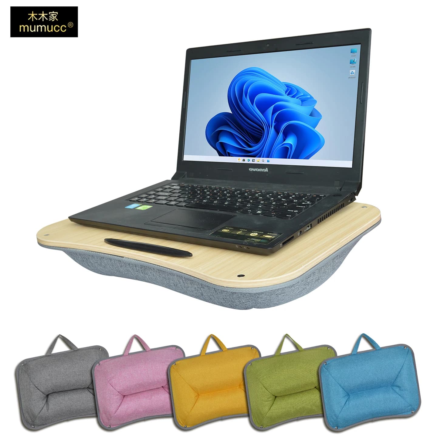 Scrivania per laptop Mumucc con supporto lombare e accessori, inclusa una piano di lavoro rimovibile, un cuscino imbottito con particelle di schiuma