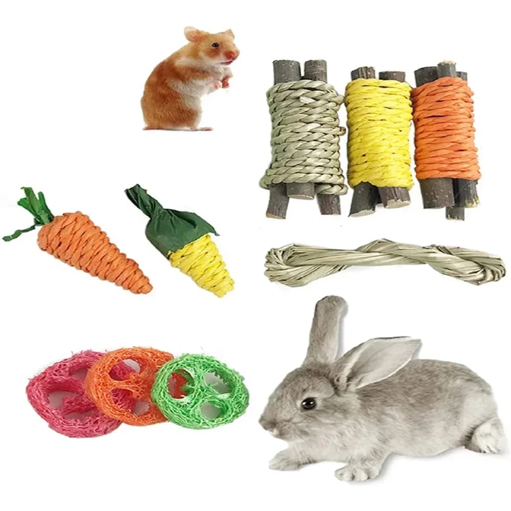 Set di 9 piccoli giocattoli per animali domestici, coniglio per animali domestici, criceti, giocattolo divertente, forniture per macinare colore casuale