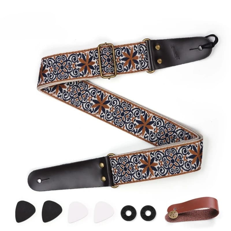 Tracolla per chitarra ricamata creativa per chitarra elettrica, semplice tracolla per chitarra folk con plettro e accessori con fibbia antiscivolo