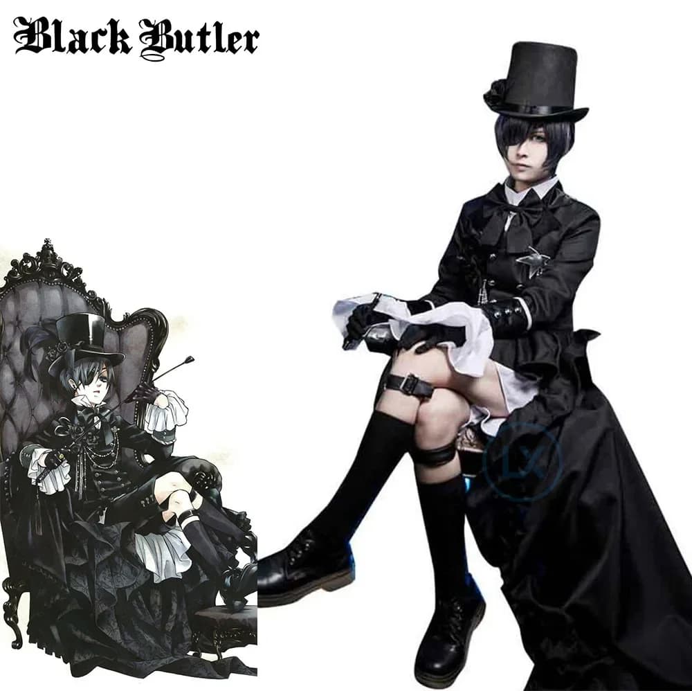 Costume cosplay anime giapponese Ciel Phantomhive Cos Halloween Party Tuxedo Dress Uomo Donna Kuroshitsuji