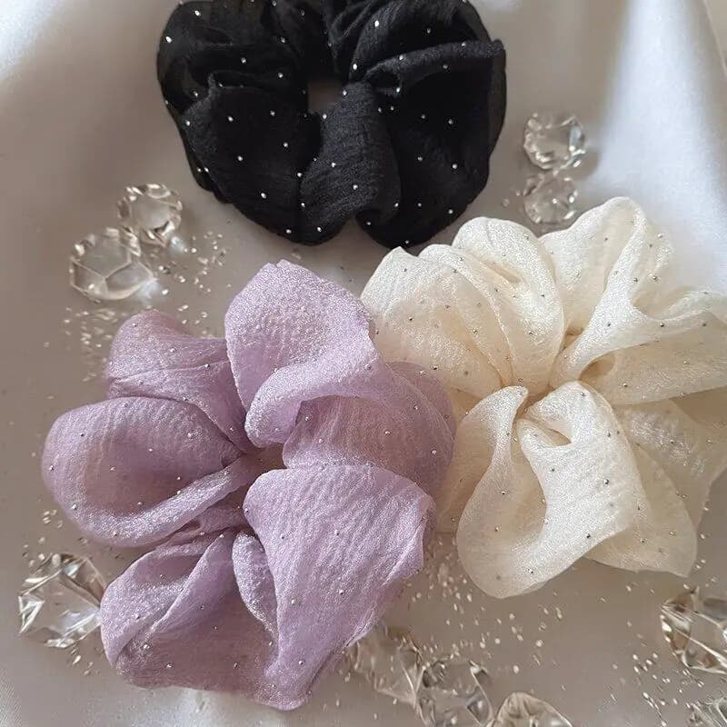 French Mesh Yarn Gypsy Rhinestone Large Intestine Hair Band High-end Hair Band Temperament Hair Band Head Flower Rubber Band