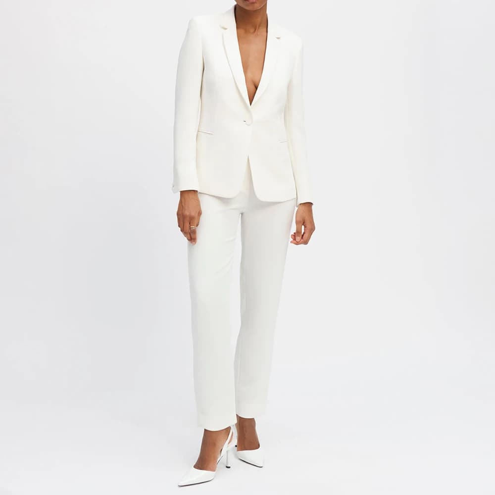 High Quality White Women's Two Pieces Suit Set One Button Notch Lapel Jacket Pants Sets Office Banquet Wedding Female Clothing
