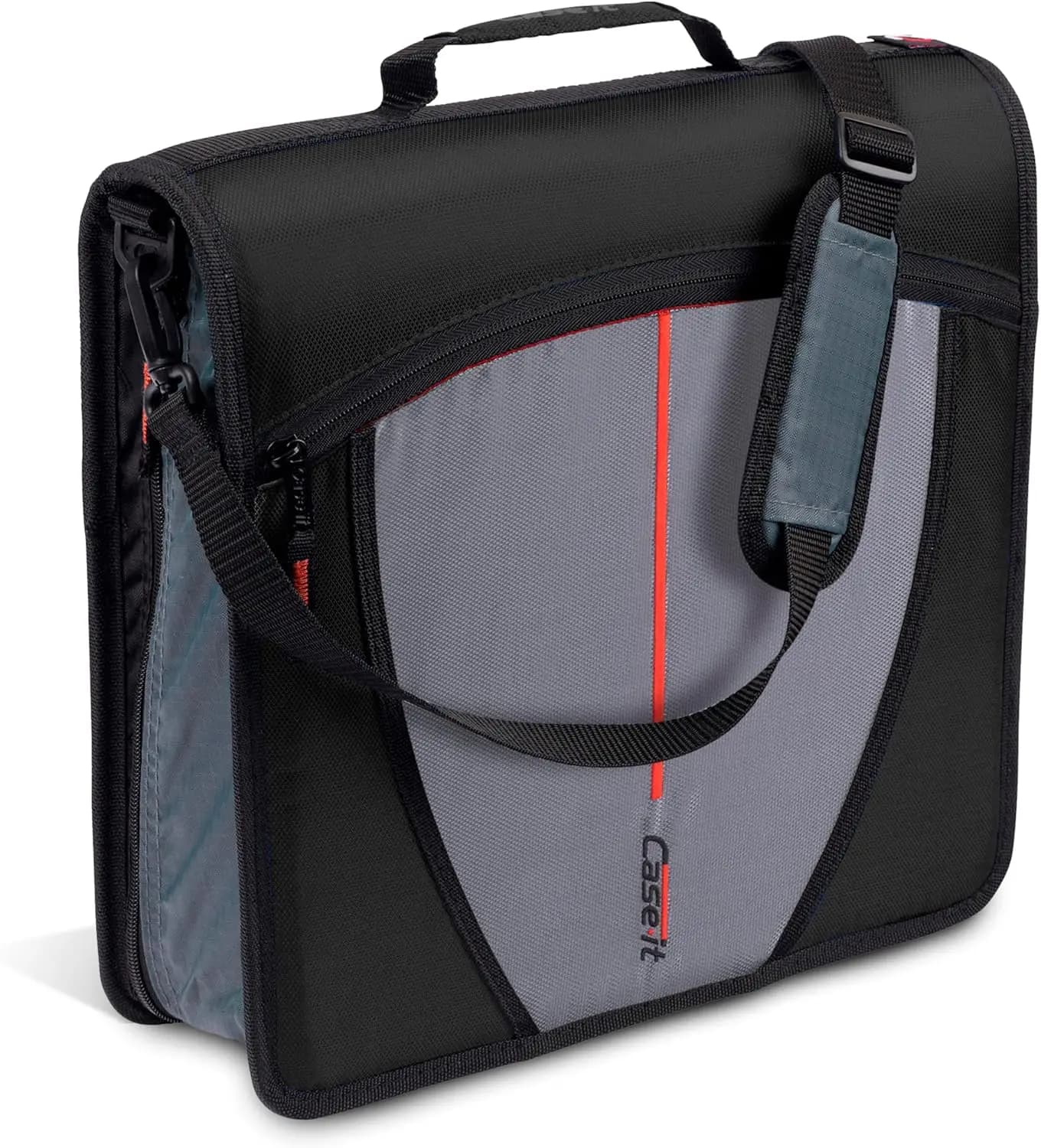 Raccoglitore con cerniera a O-ring da 3 pollici, capacità 600 fogli, cartella espandibile, tasche multiple e tracolla, colore nero jet