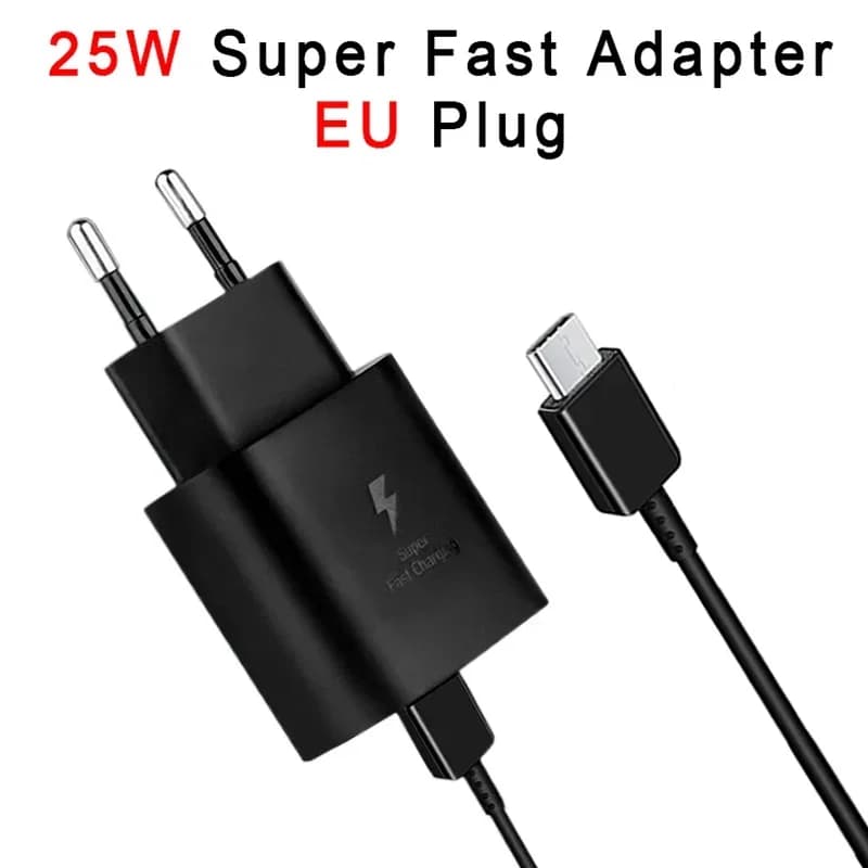 Samsung 25W Caricatore di ricarica rapida Spina UE Adattatore di alimentazione Doppio cavo di tipo C per Galaxy Z Flip 6 5 3 4 S24 S23 A53 A33 A52 A32 F52