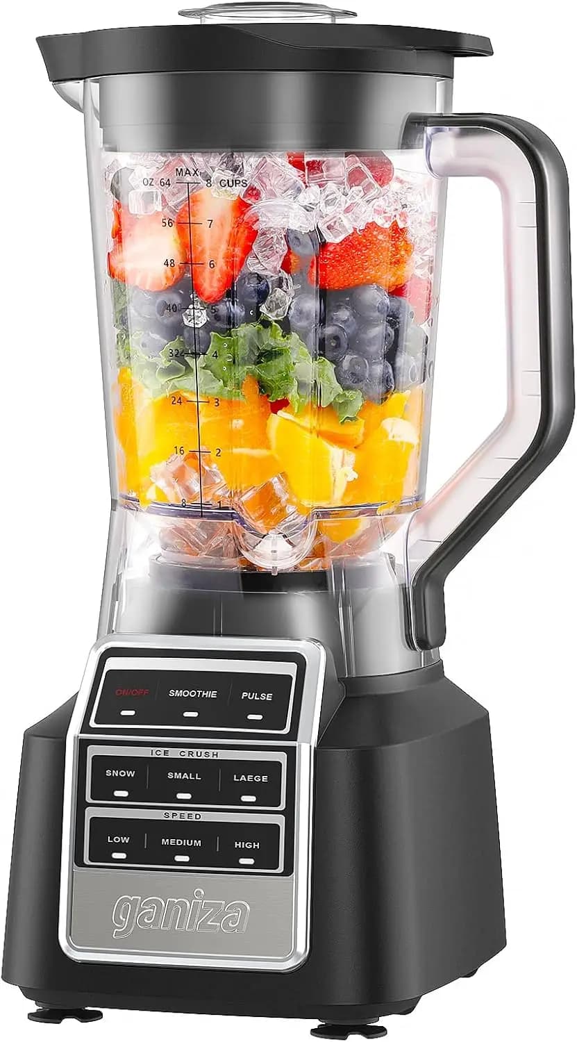 Professional blender for 1800 W smoothies, 8 automatic programs, 64 ounces large blender for smoothies and frozen fruits (black)
