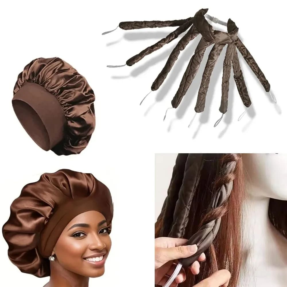 2 pieces set octopus bigodin band night cap suitable for long hair iron non-thermal hair in satin strap adjustable tools for styling