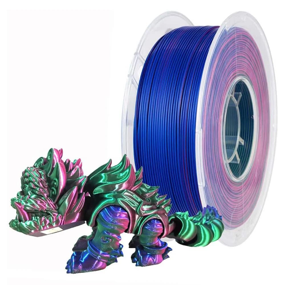Filamento per stampanti 3D in PLA seta tricolore (blu, verde, rosso) da 250g, 500g, 1Kg, 1.75mm, materiale per stampa 3D, confezione sottovuoto