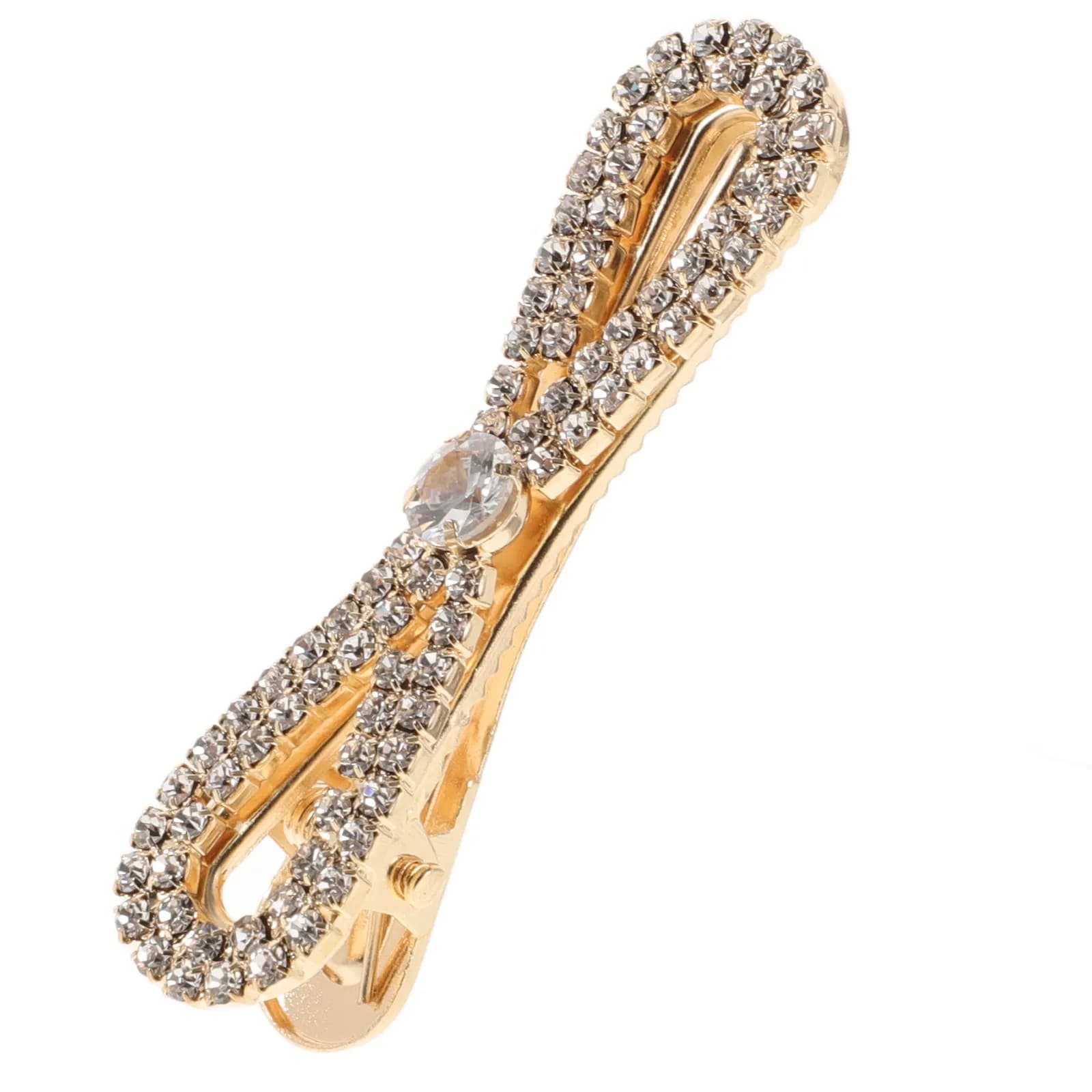 Shiny Rhinestone Bow Hair Clip Duckbill Barrette for Women Bling Hair Accessory Elegant Cute Stylish Wedding Prom Casual Hairdo