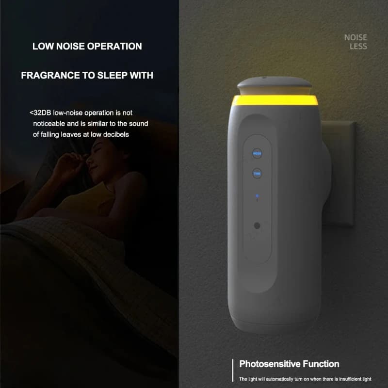 Diffusore di Oli Essenziali Portatile da Parete con Bluetooth, Luce Notturna Intelligente con Sensore, Macchina per Aromaterapia Senza Acqua