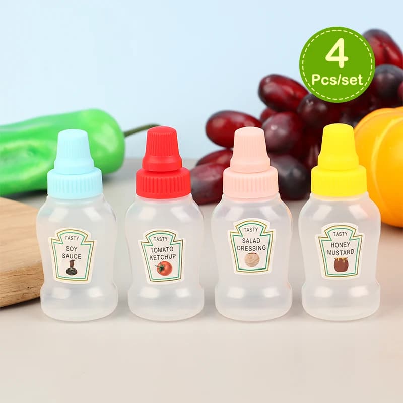 4 pz/set Mini bottiglia di salsa Ketchup contenitori per insalata di miele bottiglie barattoli di salsa portatili contenitori per il pranzo dispenser per condimenti
