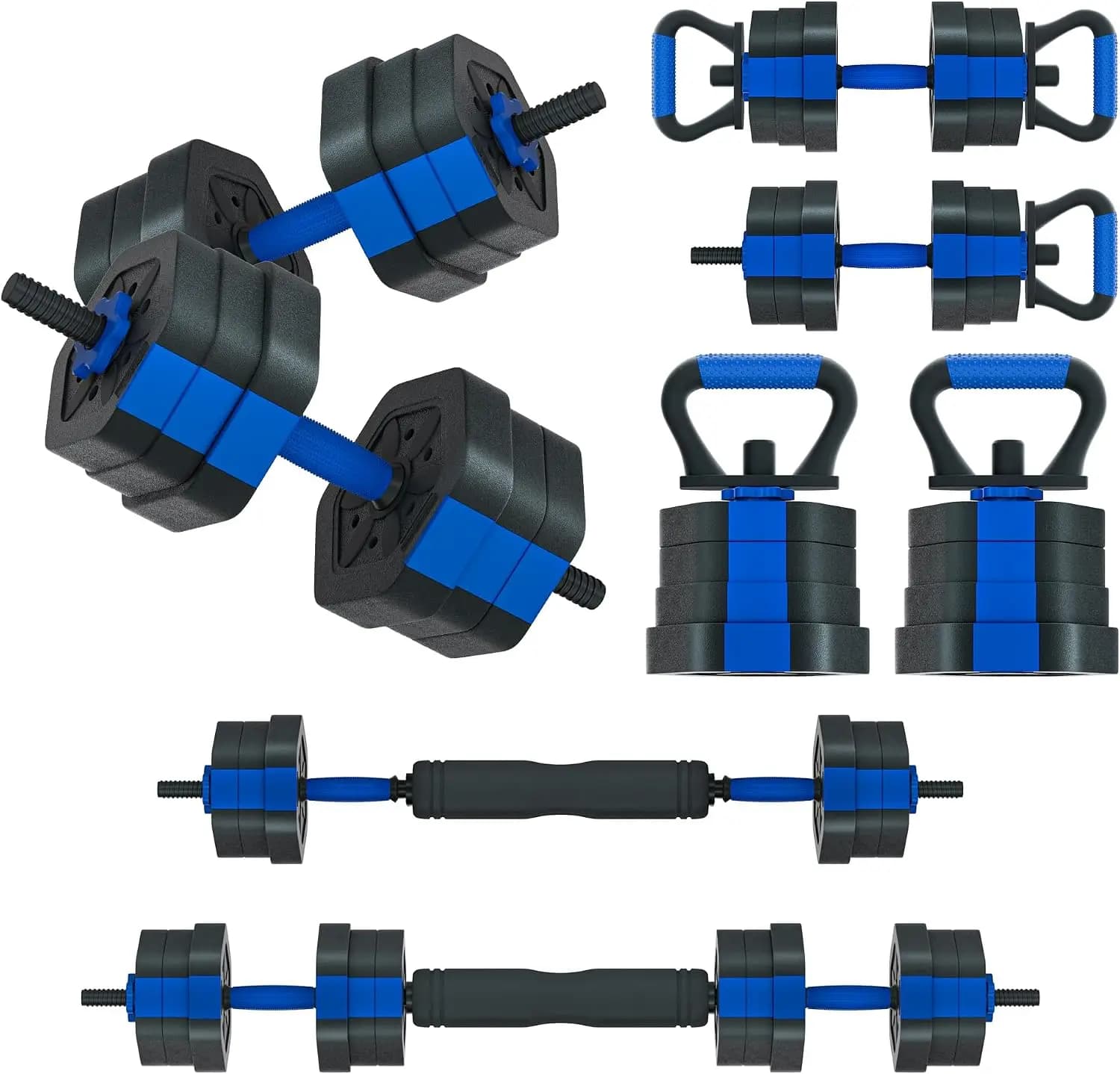 Adjustable Dumbbell Set, 25/35/45/55/65/75 lbs Free Weights | 4-in-1 Fitness Equipment, Converts to Barbell, Kettlebell & Push-U