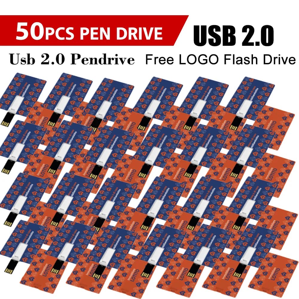 50 Pezzi Chiavetta USB a Forma di Carta di Credito 32GB 64GB USB 2.0, Regalo Creativo 16GB 8GB, Chiavetta di Memoria con Logo Personalizzato Gratuito