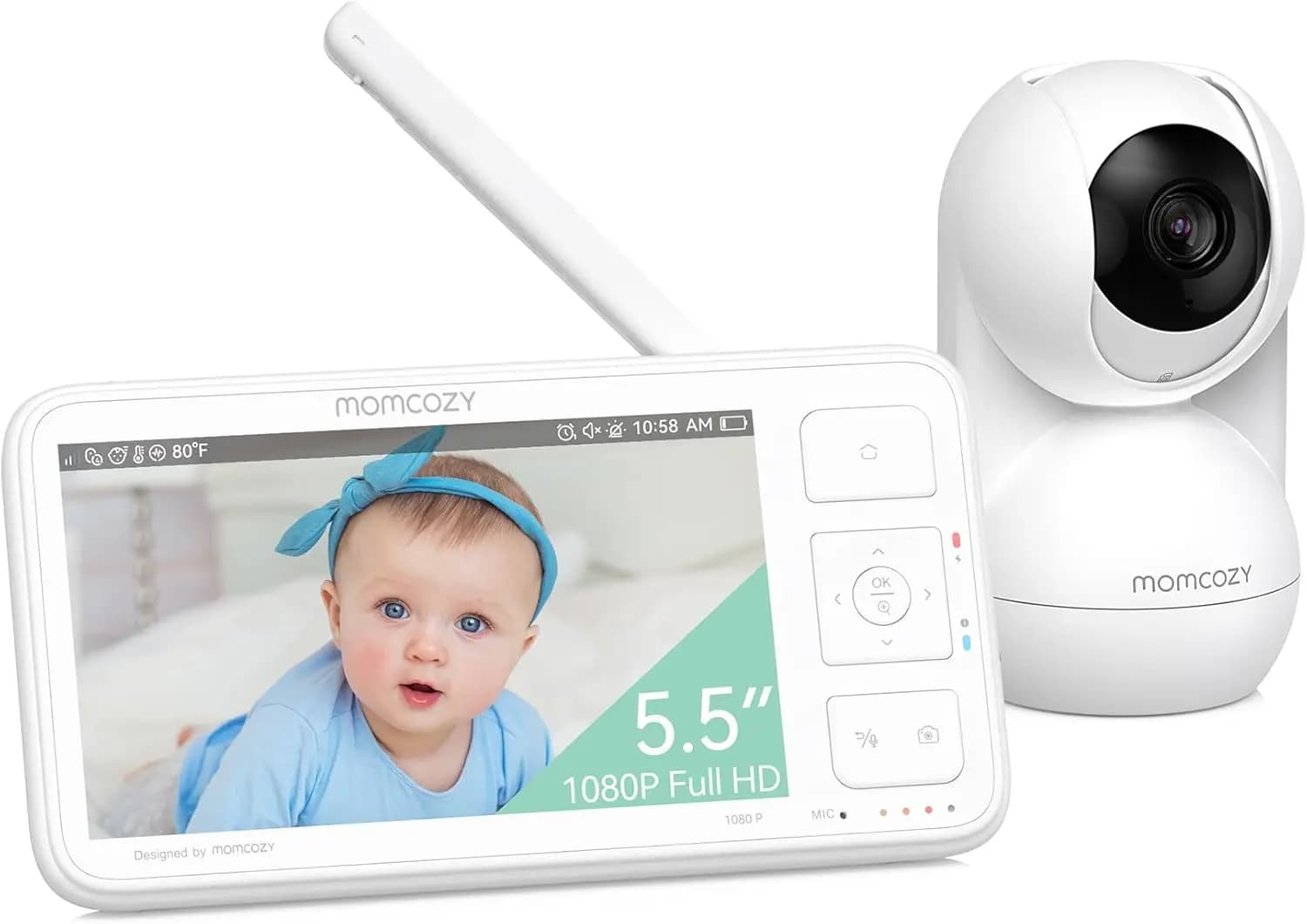 Baby Monitor da 5.5 pollici 1080P con Telecamera, Senza WiFi, Visione Notturna, Batteria a Lunga Durata, Audio Bidirezionale, Registrazione Locale