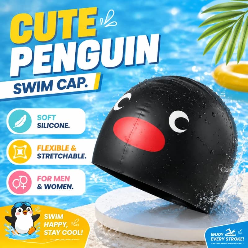 New Elastic Swimming Cap Cute Cartoon Enlarged Silicone Swimming Hat Professional Ear Protection Waterproof Safe Swimming Hat