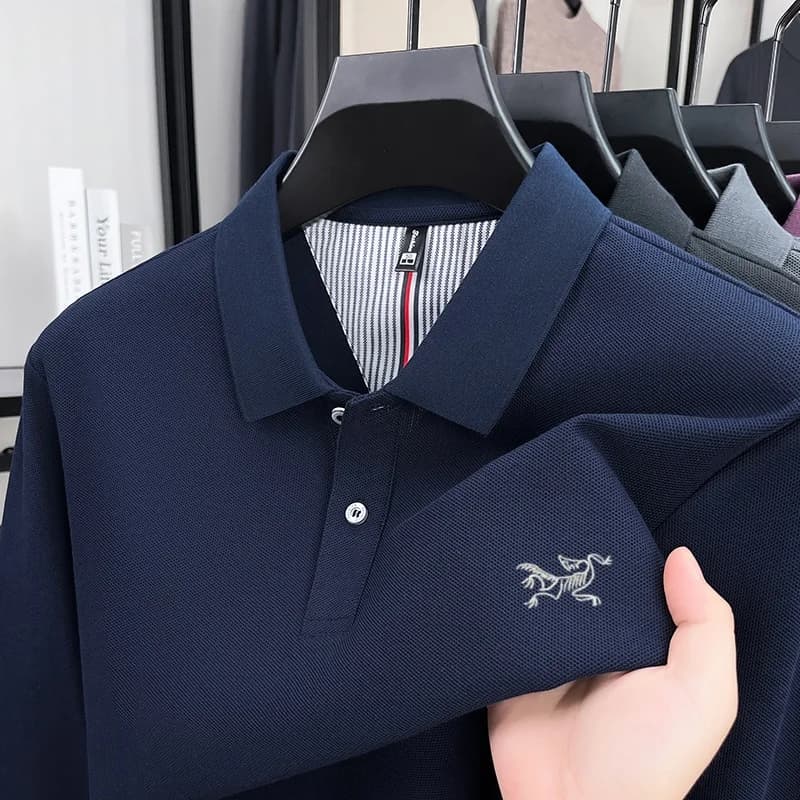 Polo a maniche lunghe da uomo di marca di lusso di fascia alta in puro cotone 100% moda autunnale T-shirt da golf con design ricamato originale