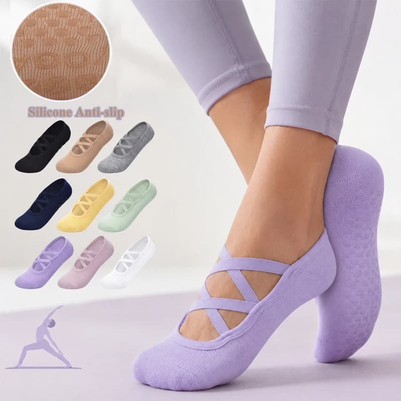 Professional Women's Bandage Pilates Socks Ladies Anti-Slip Backless Yoga Socks Cotton Fitness Workout Ballet Dance Sock