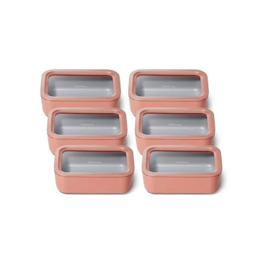 Set di 6 Contenitori in Vetro per Alimenti da 6,6 Tazze per Uso in Cucina, Vetro Temperato, Colore Terracotta, Non Tossico, Antiaderente, Adatto al Microonde