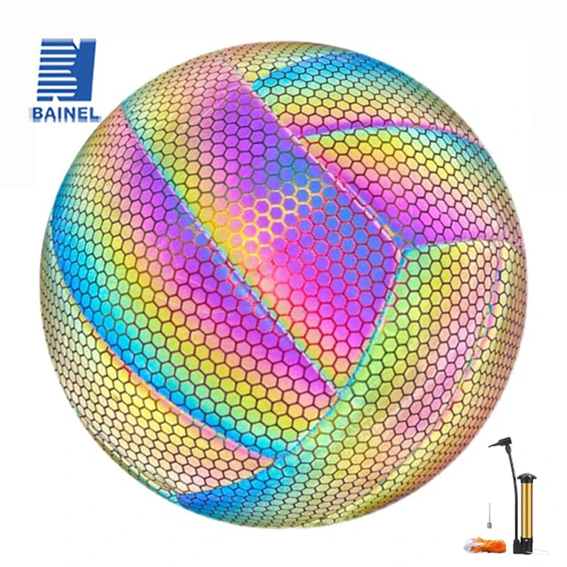 Pallavolo riflettente da spiaggia di taglia 5 Pallavolo riflettente Pallavolo che si illumina al buio Palla sportiva color arcobaleno