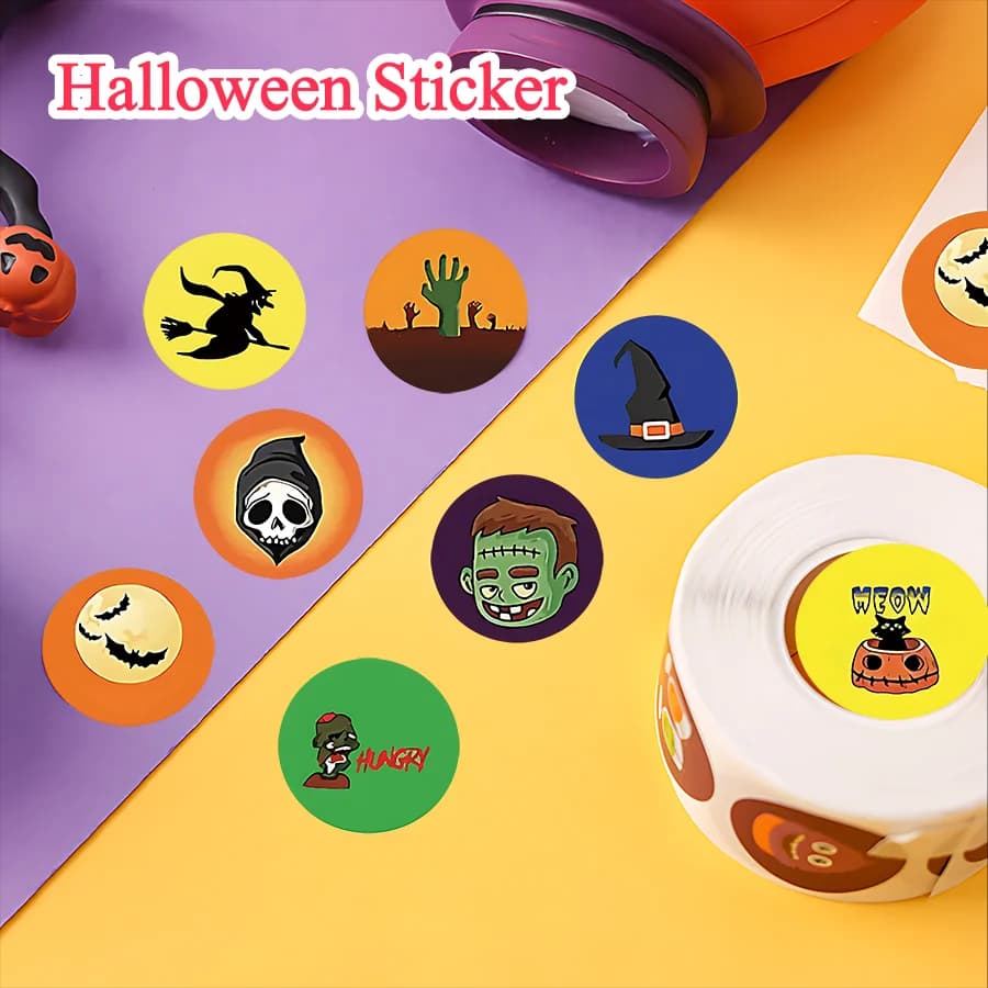 48/96pcs Waterproof Halloween Stickers Cartoon Pumpkin Bat Skull Witch Vinyl Decals for Laptop Water Bottle Phone Case Journal