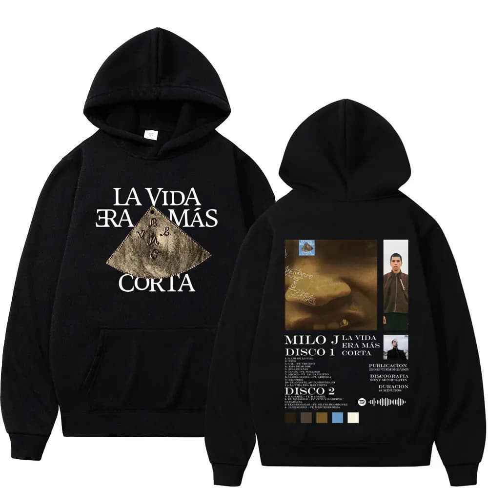 Rapper Milo J La Vida Era Mas Corta Album Hoodie Men's Women Hip Hop Pullover Long-sleeved Loose Oversized Thick Sportswear