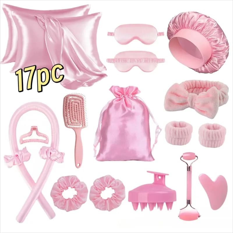 Styling Kit from 17 Pieces - Silk-free Silk Garters with Night Mask and Shower Head for Women and Girls, Beauty Kit for Travel and Home