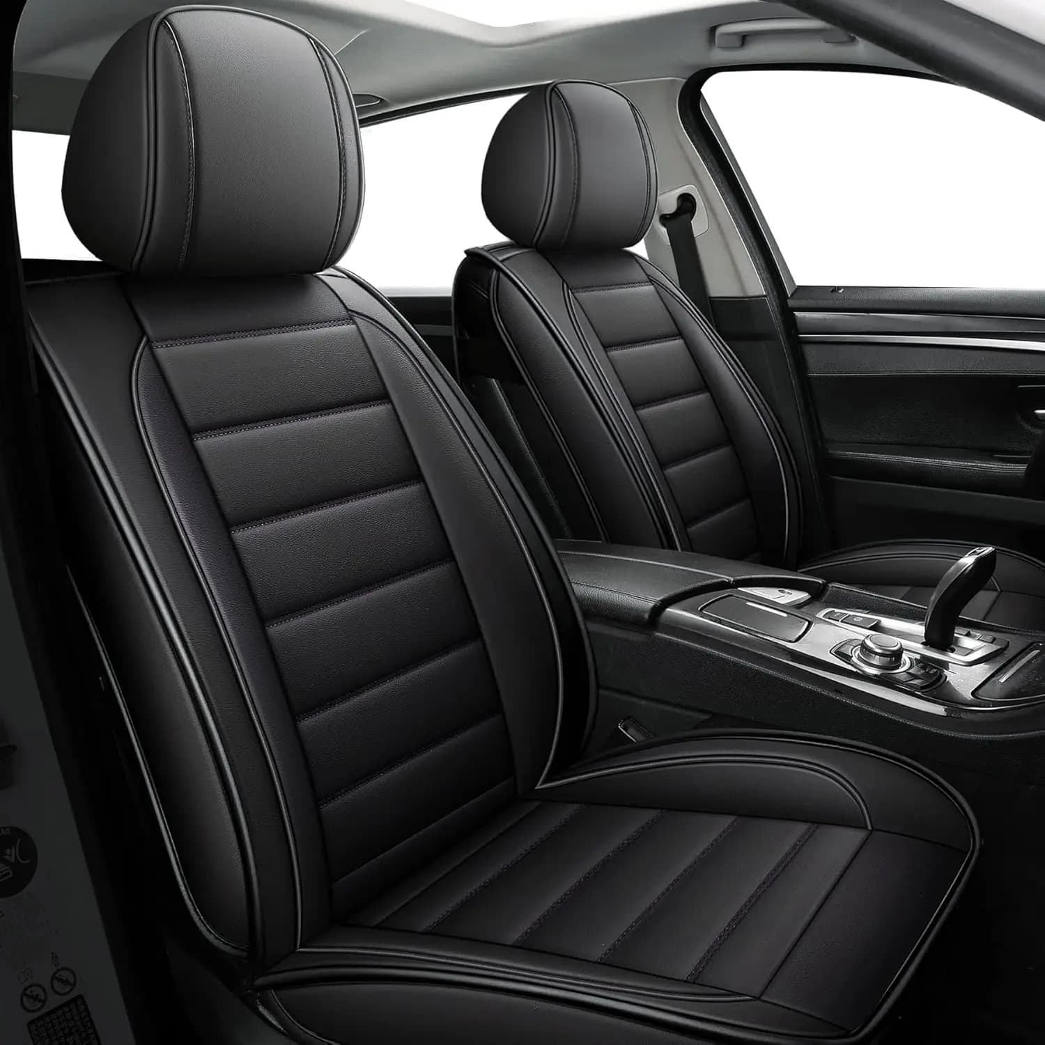 Universal Seat Covers Waterproof in Ecopelle, Complete Set, Black, Suitable for the Most Berlin and SUV
