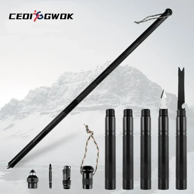 CEOI GWOK Bastone da Trekking Regolabile, Leggero e Resistente, in Lega di Alluminio, Versatile e Multifunzionale per Avventure all'Aperto