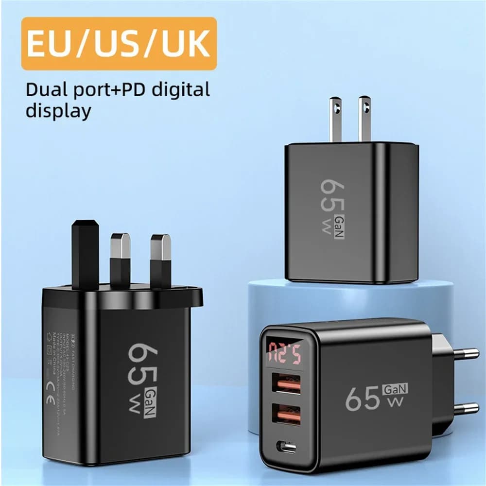 For iPhone Samsung Xiaomi USB Charger 65 W 3 ports Power Adapter for mobile phone Fast charging Plug EU/USA/UK Charger QC3.0 type C