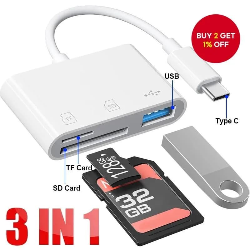 Multifunction 3 in 1 TF CF SD Memory Card Reader Cards Adapter Type C OTG Converter for MacBook Laptop