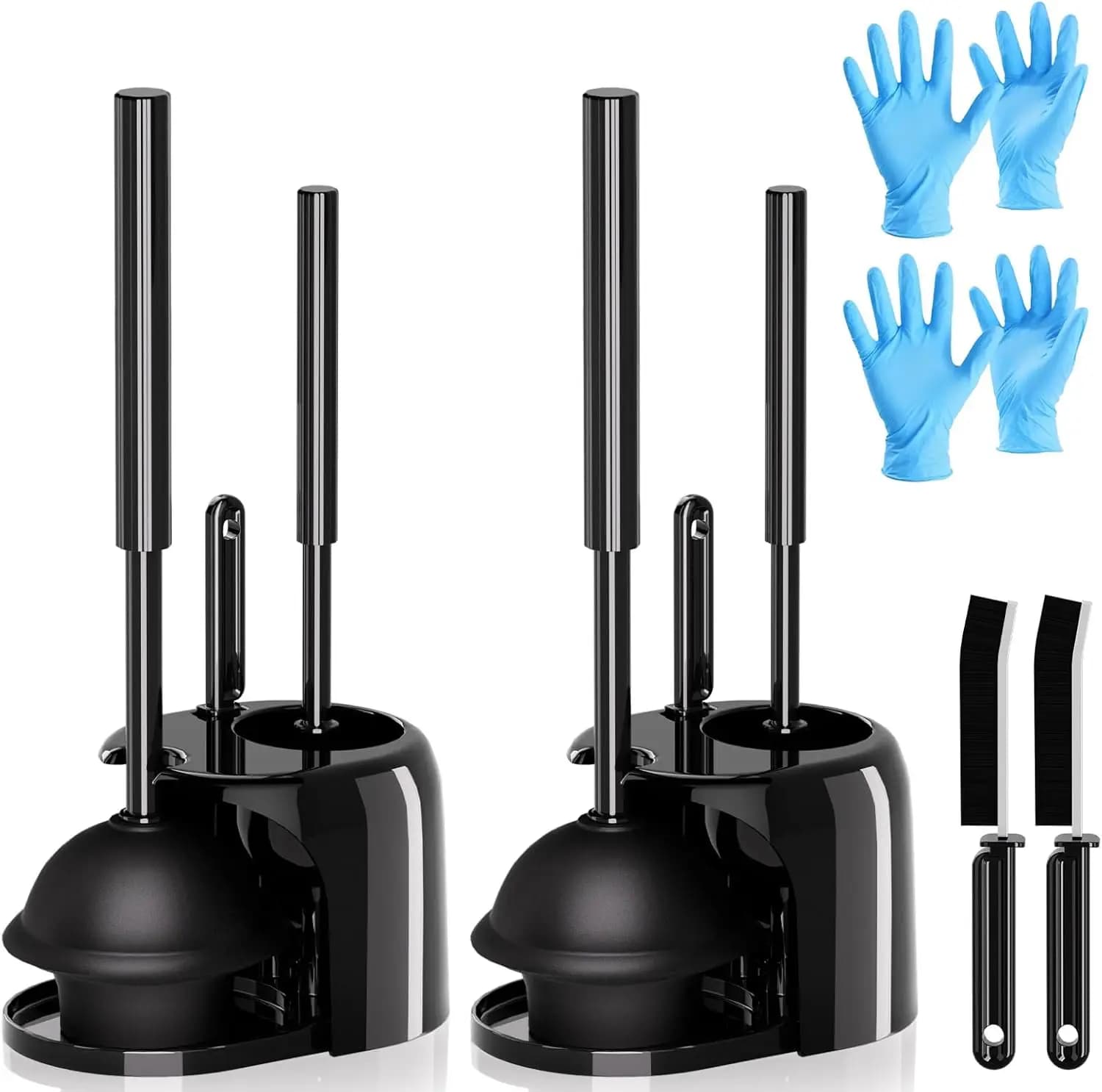 Set di 2 Spazzole e Sturalavandini 4 in 1 con Spazzola per Pulizia Fessure, Set Spazzola e Sturalavandini con Manico Extra Lungo