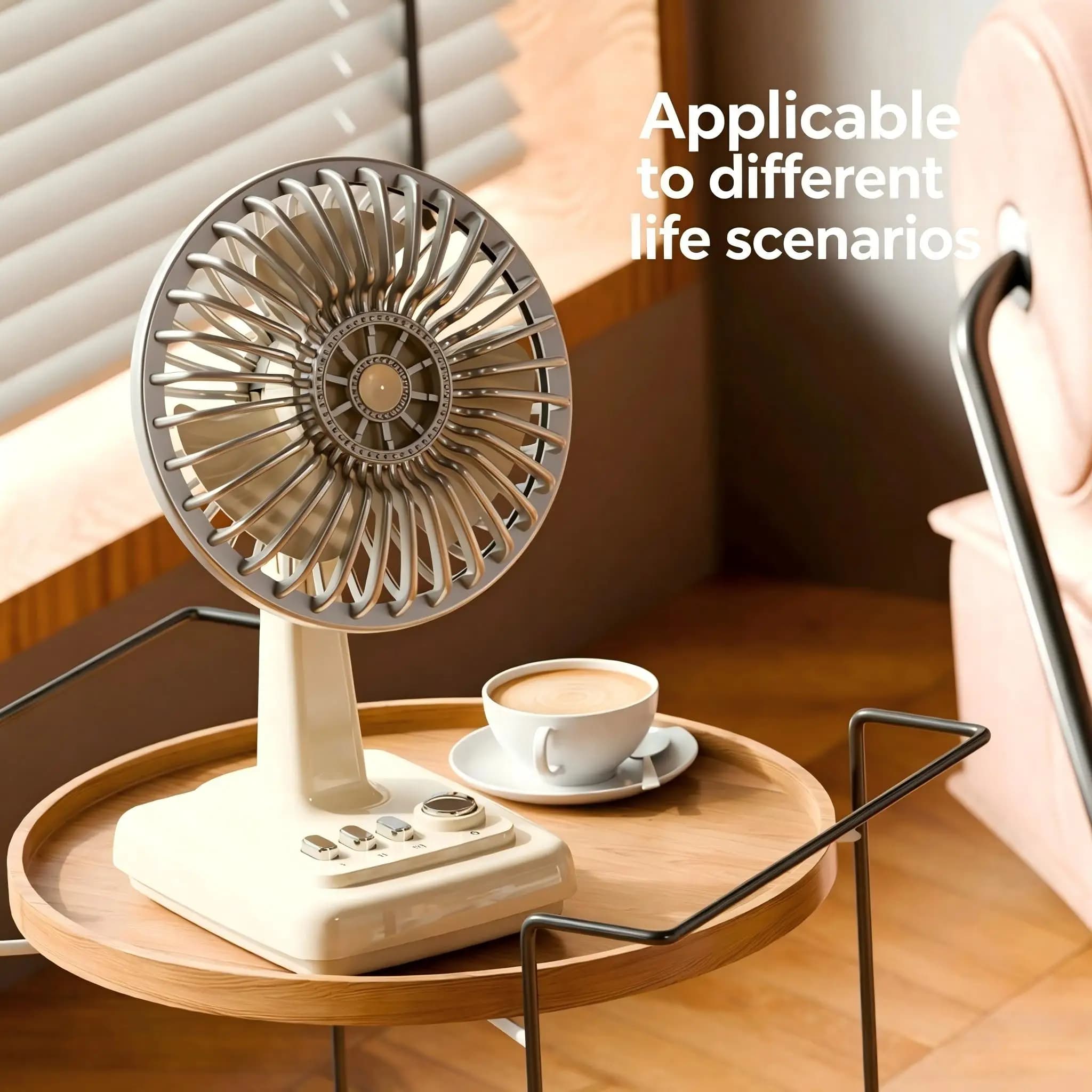 Ventilatore da Tavolo Retrò in Lega, 3 Velocità, Ricarica USB, Portatile, Piccolo Ventilatore per Studenti, Dormitorio, Casa, Ufficio