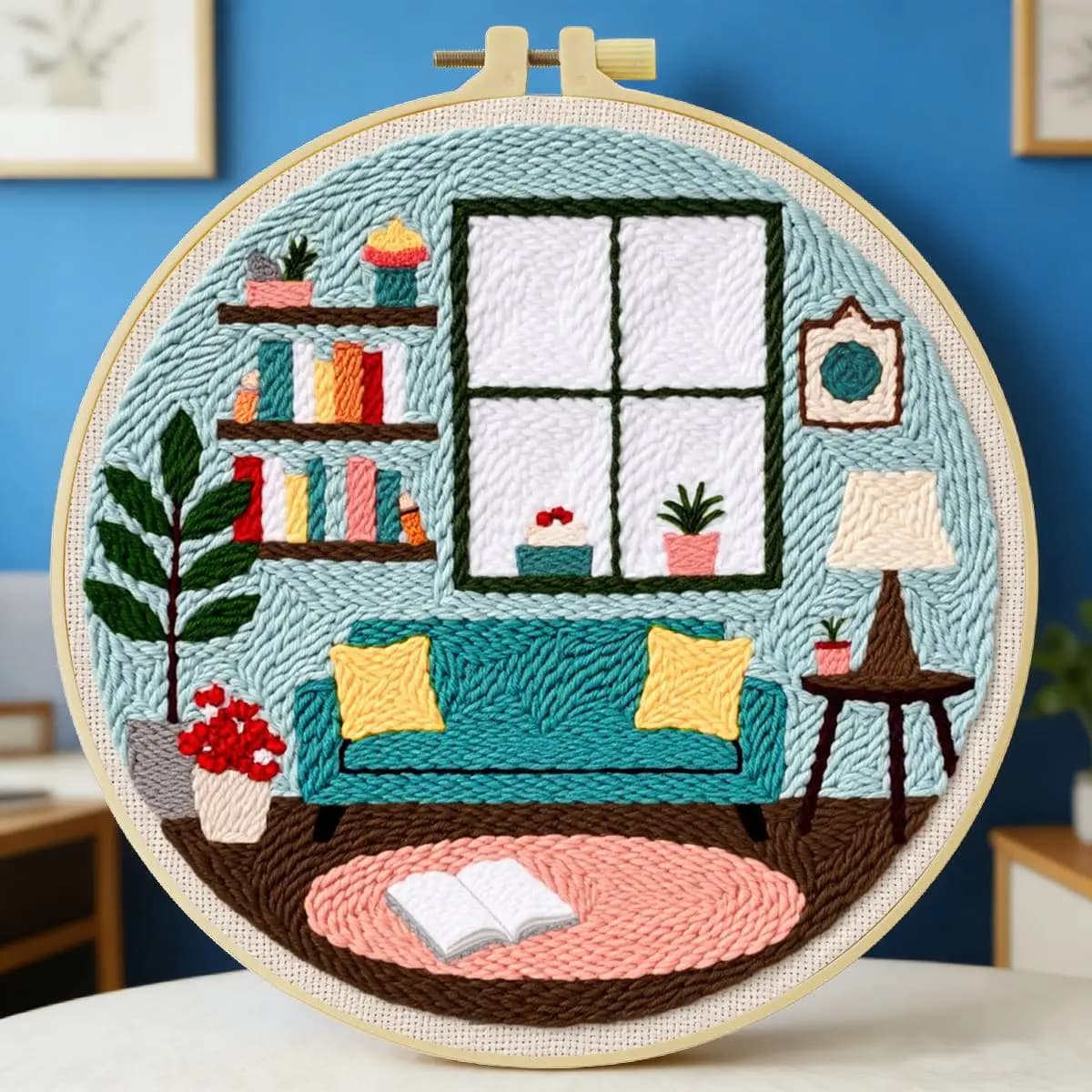 20X20CM/7.87inch Room Punch Needle Embroidery Set Kit Stitch Embroidery Knitted Embroidery DIY Handmade Gift Needle Art