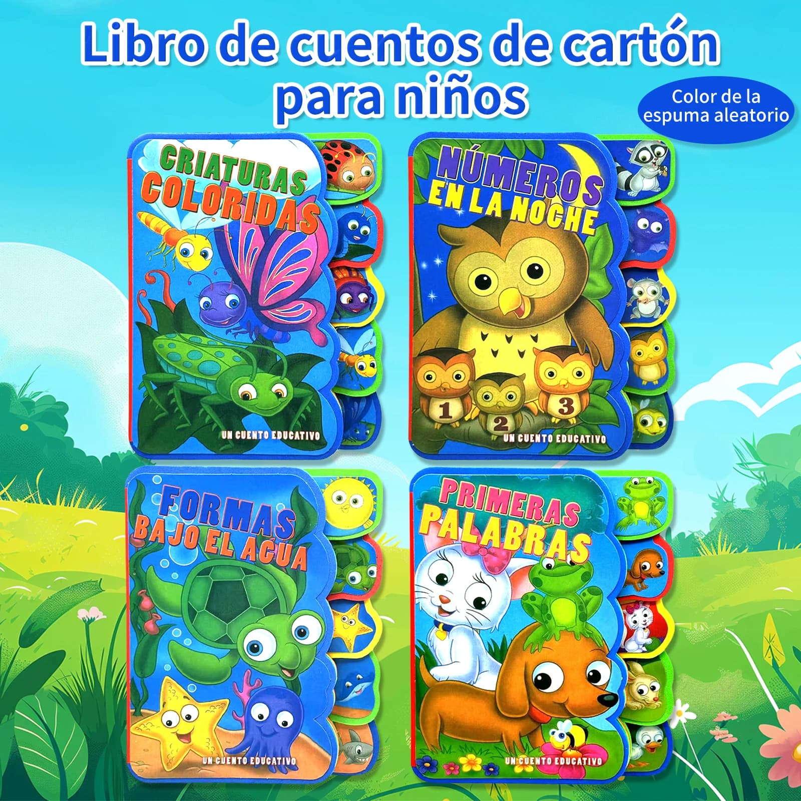 Spanish cardboard picture storybook for animal/insect education preschool study, bright colors inspire learning interest