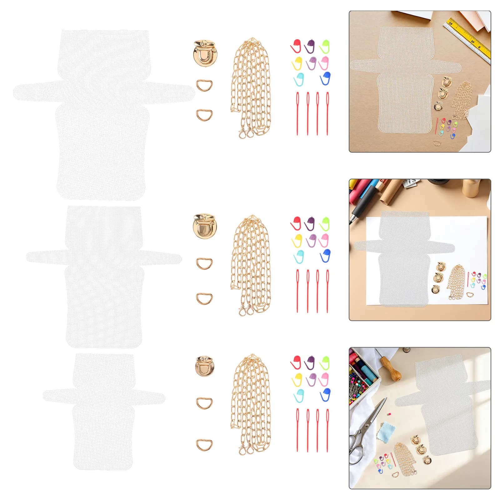 3 Set di Fogli in Rete di Plastica per Borse Fai da Te, Kit per Cucito e Uncinetto, Accessori per Quilting, Ricamo e Creazione di Borse Artigianali