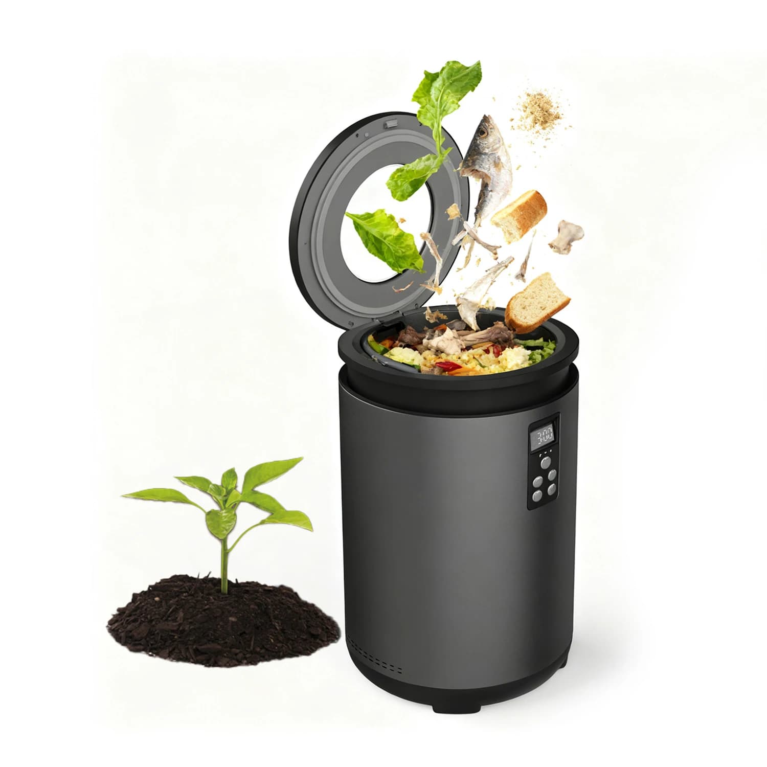 4.5-Liter Electric Odorless Food Waste Disposer Compost Recycling Bin with LED Display and Stainless Steel for Household Use
