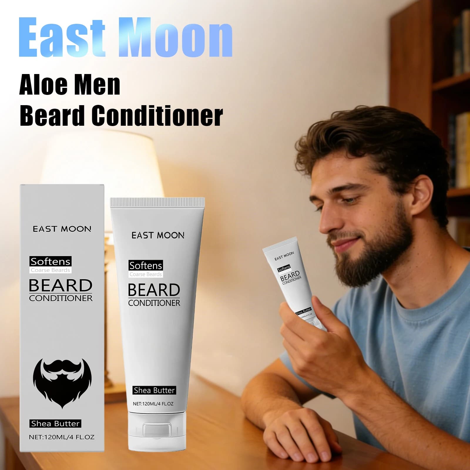 East Moon Aloe Men Barba Balsamo Idratare Cura delicata Assorbe efficacemente Modellatura precisa Mantenere ammorbidente Barba Balsamo