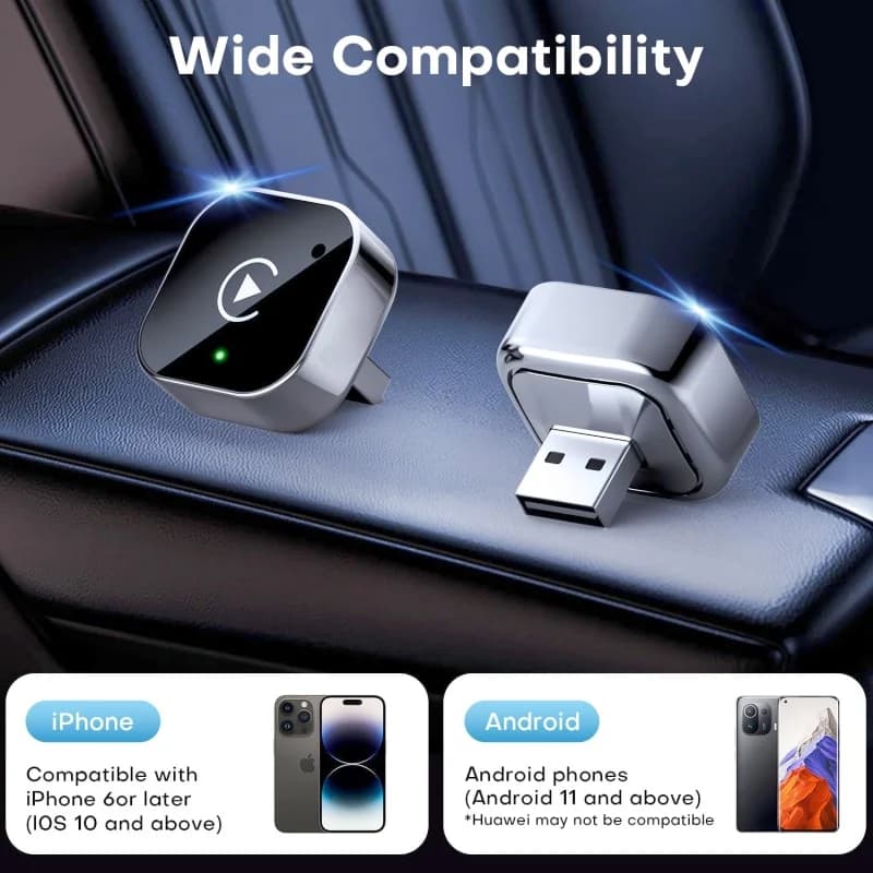 Cavo adattatore wireless Android AUTO CarPlay Box 2 in1 a convertitore wireless per connessione veicolo con porta USB/USB-C Apple Android