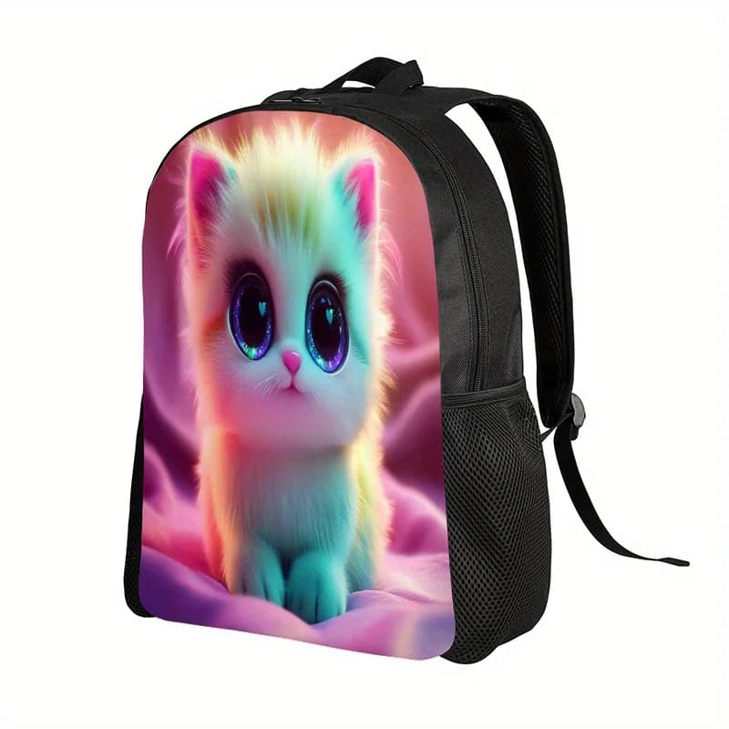 Cat backpack with color gradient from pink to blue - light polyester bag, travel backpack with adjustable straps