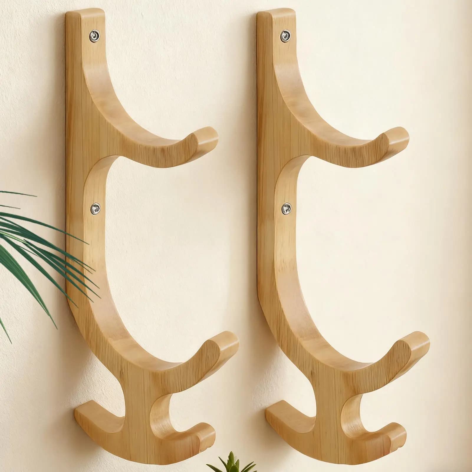 Support for yoga mat Multifunctional wooden wall support with 4 ganci wall yoga mat support for jumping with fitness circle resistance band