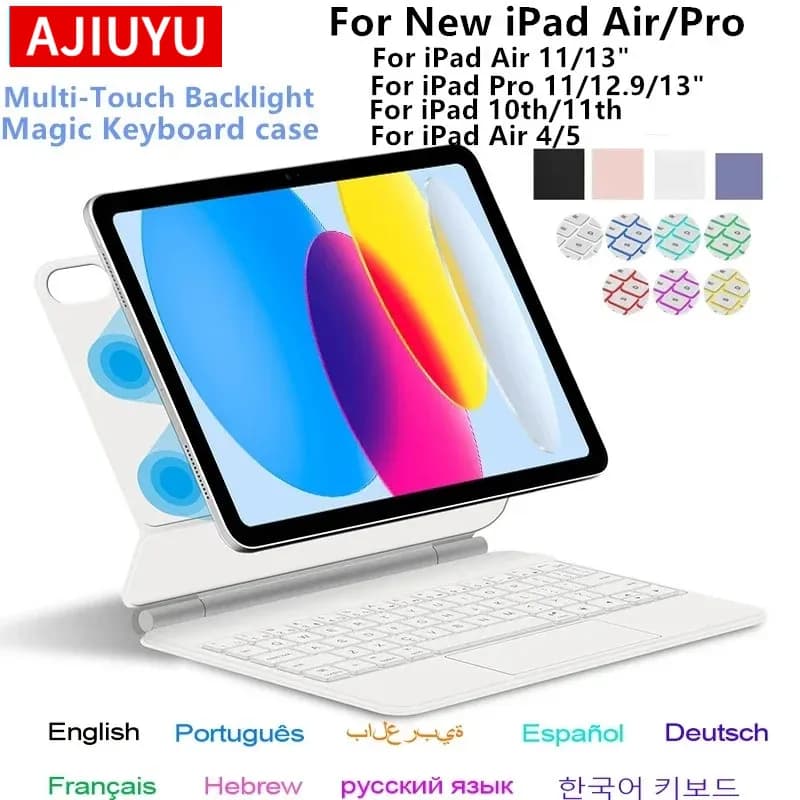 Magic keyboard with TouchPad for iPad Air 11 13 M4 2026 M3 M2, iPad 10 10th generation, Air 4 5 6, iPad Pro 11 12.9 13''' M5 M4, Smart Cover Retroilluminata