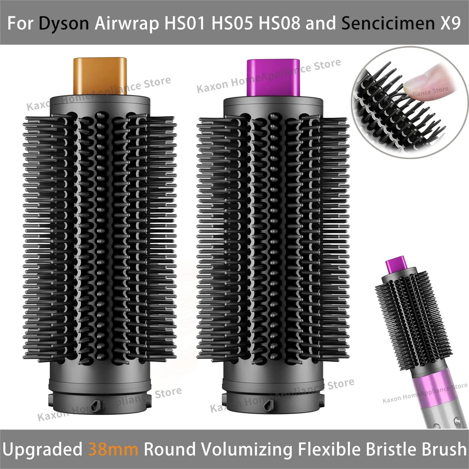 38 mm round volumizing brush for Dyson Airwrap accessories HS01/05/08 and SencimenX9 styling brush with straight and curved bristles