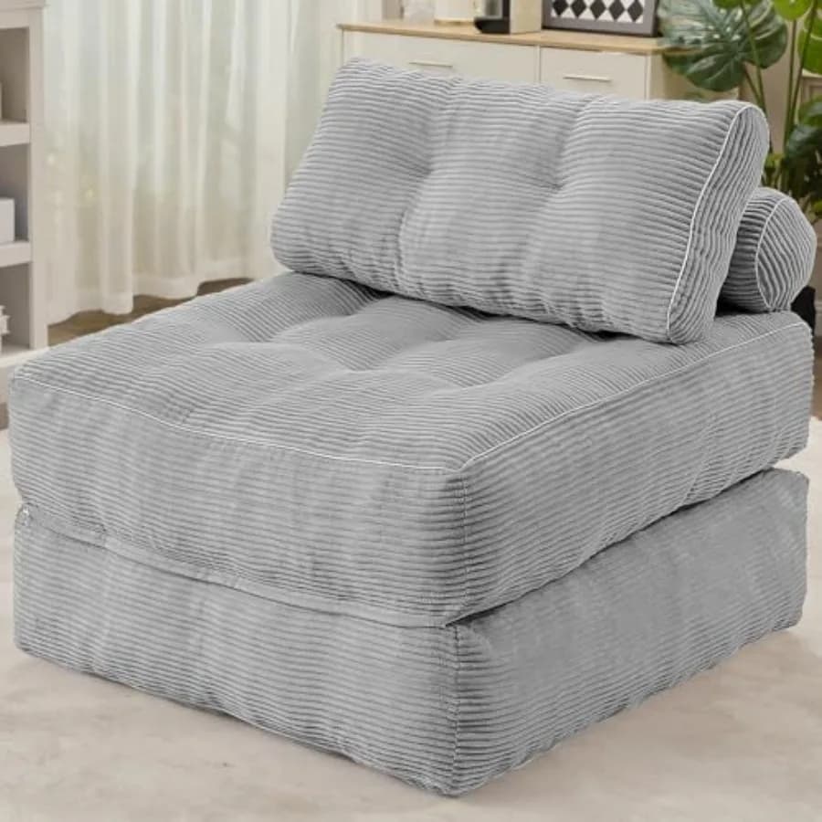 Folding Sofa Bed for Living Room Bedroom Apartment Office, Fabric Gray, Dual-Pillow Support Ergonomic Back Design, Compact Fold