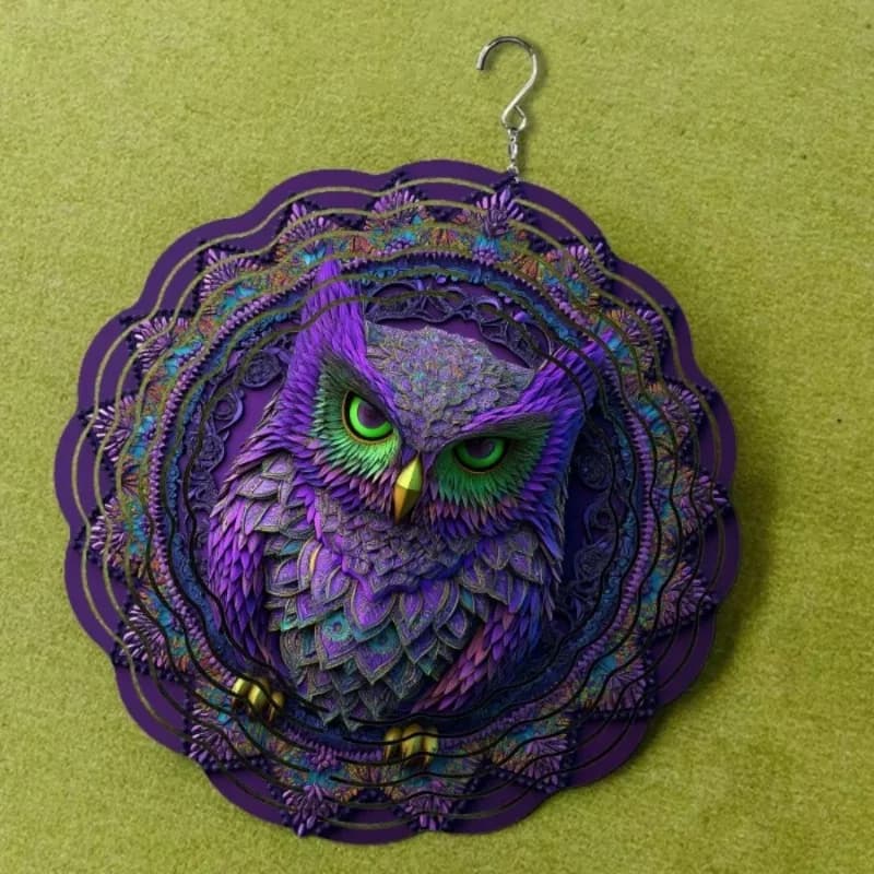 Vibrant 3D Mandala Owl Wind Chime (10-Inch): Rotating, Battery-Free for Outdoor Decor